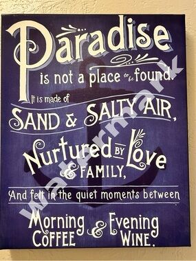 Paradise Quote Canvas Wall Art - Navy & White